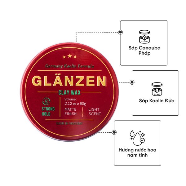  Sáp vuốt tóc Glanzen Clay Wax - 60gr 