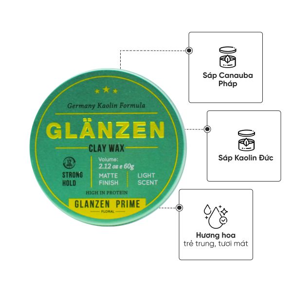  Sáp vuốt tóc Glanzen Clay Wax Prime Floral  - 60gr 