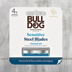 Bộ 4 lưỡi dao cạo râu cho da nhạy cảm Bulldog Sensitive Steel Blades