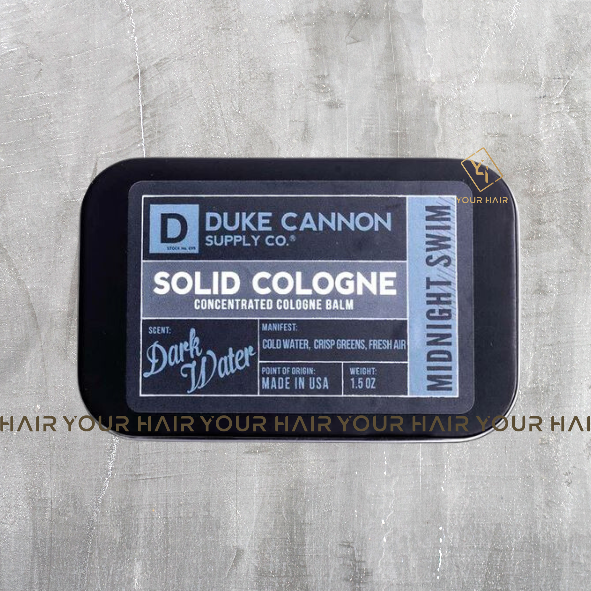 Nước hoa khô Duke Cannon SOLID COLOGNE - Midnight Swim - 42gr | Hương Gỗ Đàn Hương, Gỗ Sồi & Hổ Phách