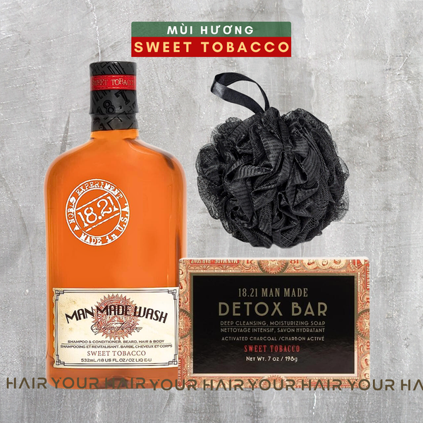  [COMBO] Sữa TẮM GỘI XẢ 3 trong 1 + Xà phòng khử độc da | 18.21 Man Made Wash 3 in 1 - 500ml & Detox Bar Soap 198g 