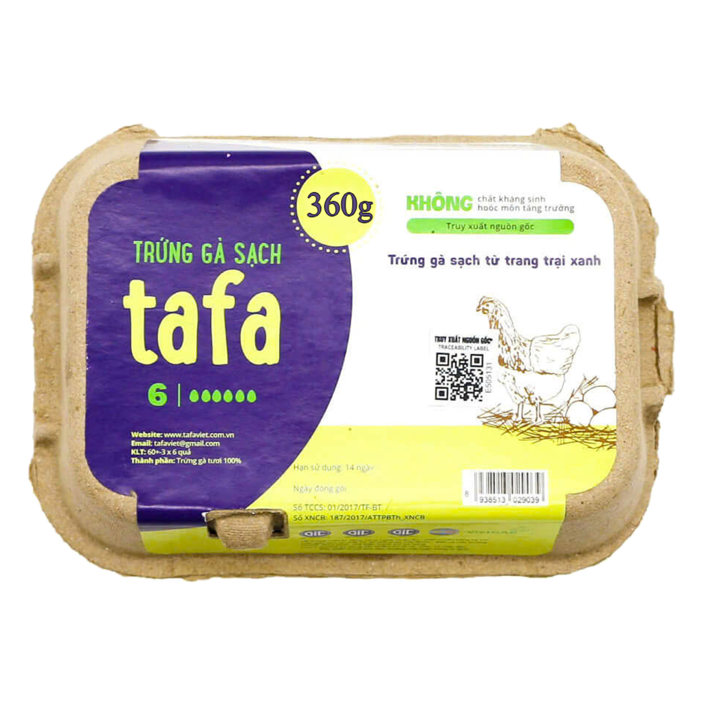 Trứng gà tươi cao cấp Tafa hộp giấy 6 quả (360g), 100% date mới, Trứng sạch chuẩn VietGap