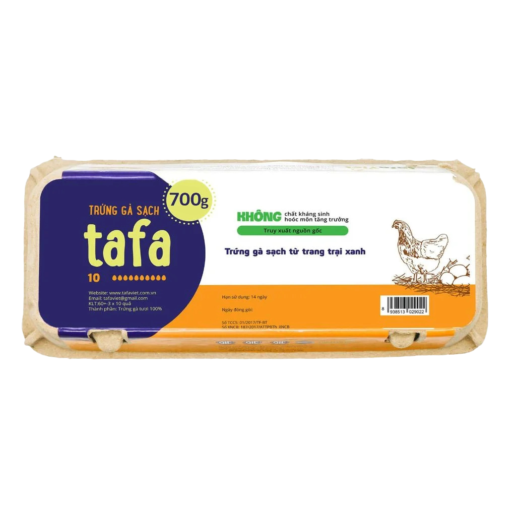 Tafa high-quality fresh chicken eggs in a paper box of ten (700g), 100% new date, VietGap standard clean eggs