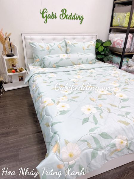  Tencel Hoa Nháy Trắng Xanh 