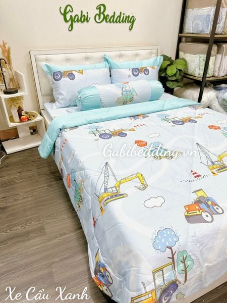  Lụa Tơ Tằm Xe Cẩu Xanh 