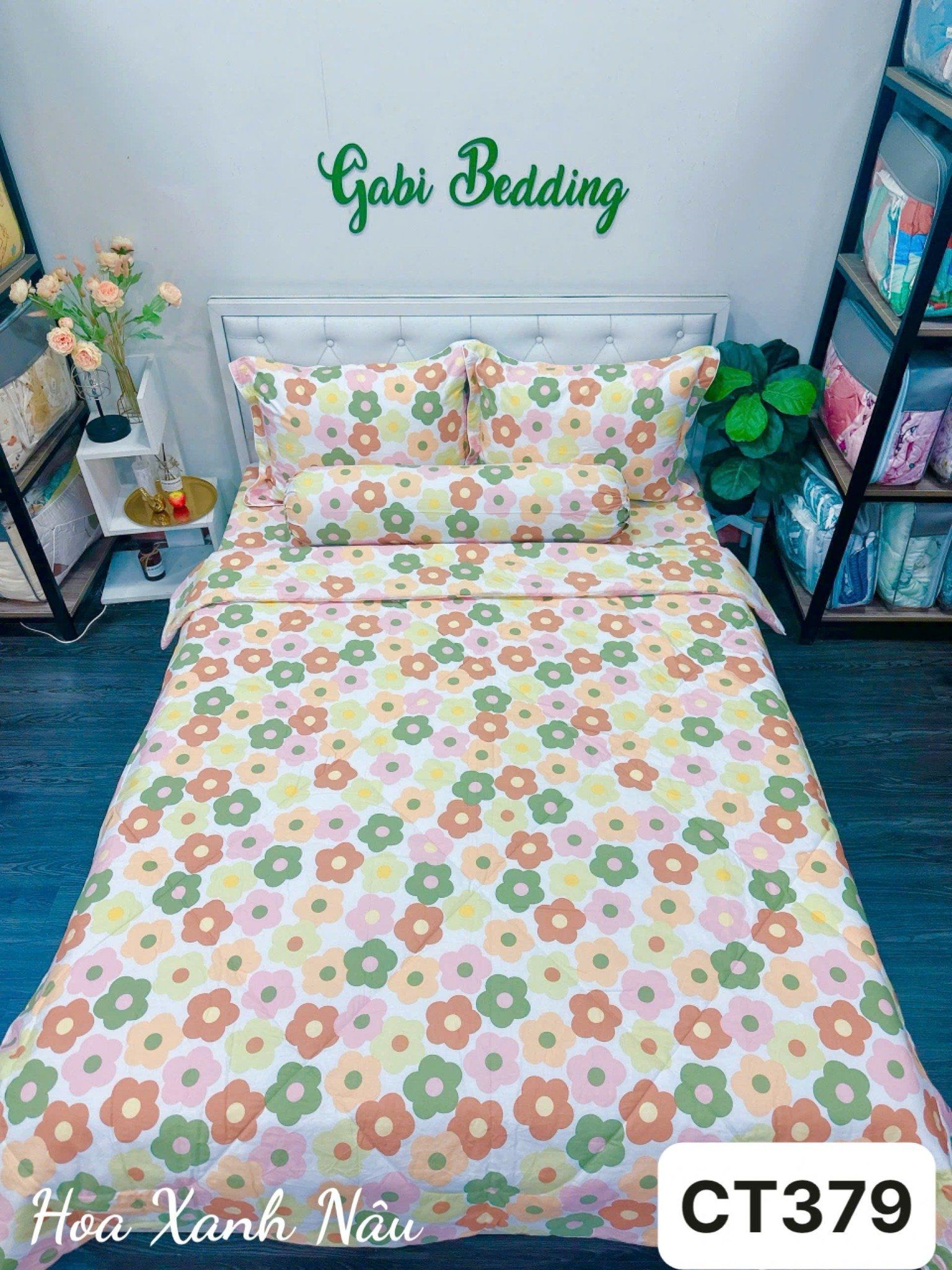  Cotton Hoa Xanh Nâu 