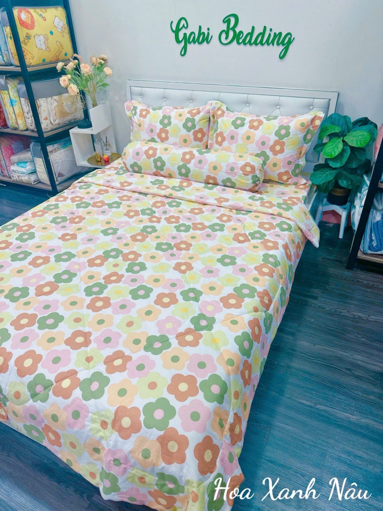  Cotton Hoa Xanh Nâu 