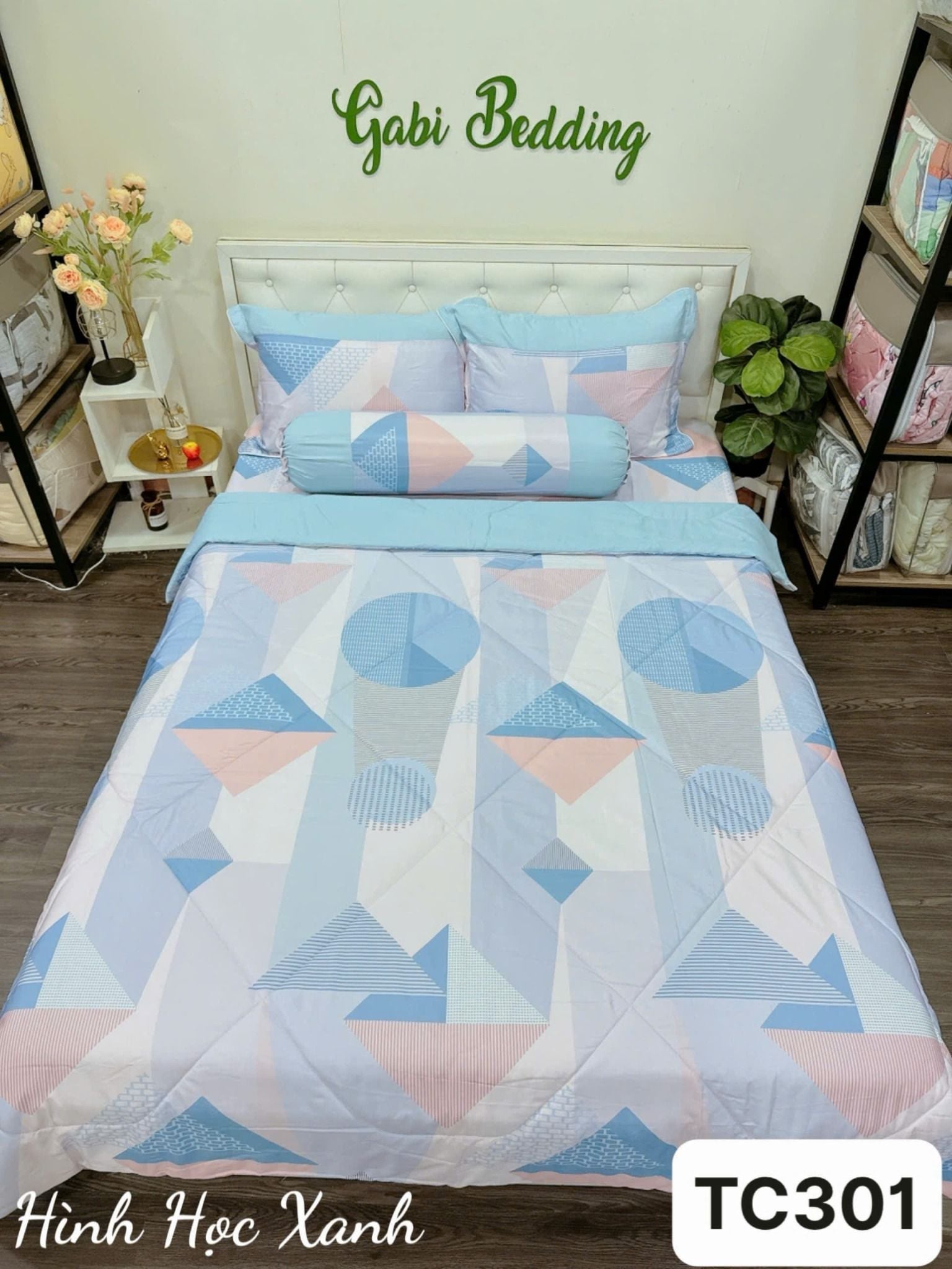  Tencel Hình Học Xanh 