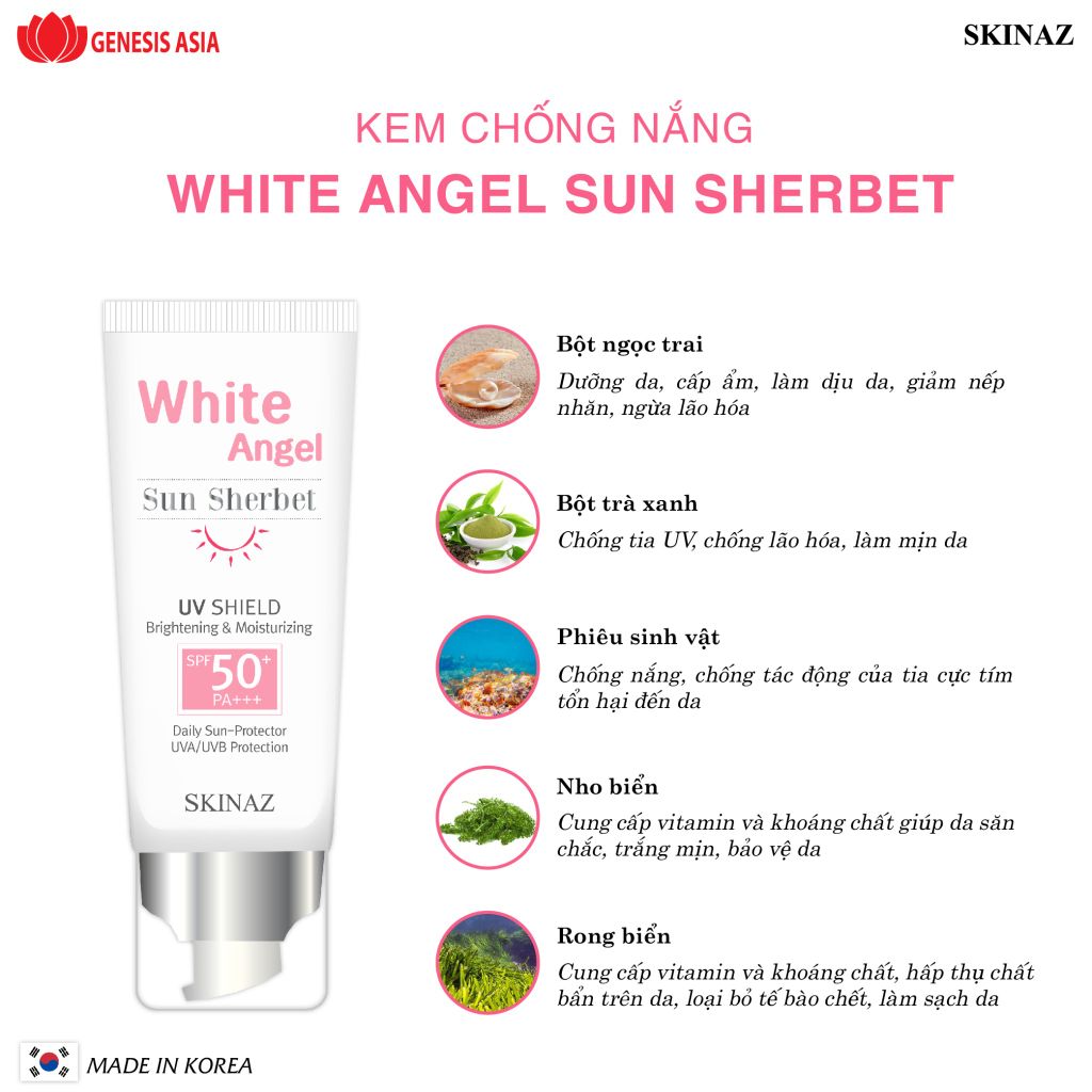 Kem chống nắng White Angel Sun Sherbet SKINAZ 70ml