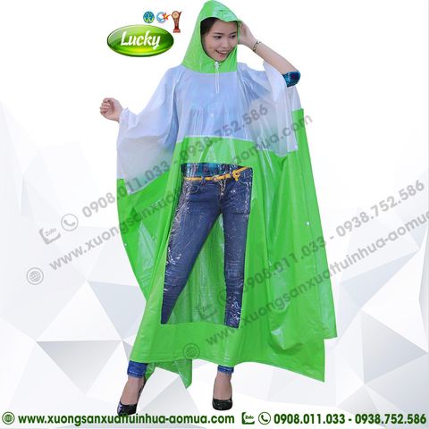 ÁO MƯA RỘNG KHỔ XANH LÁ PHỐI Ô KIẾNG ĐÈN