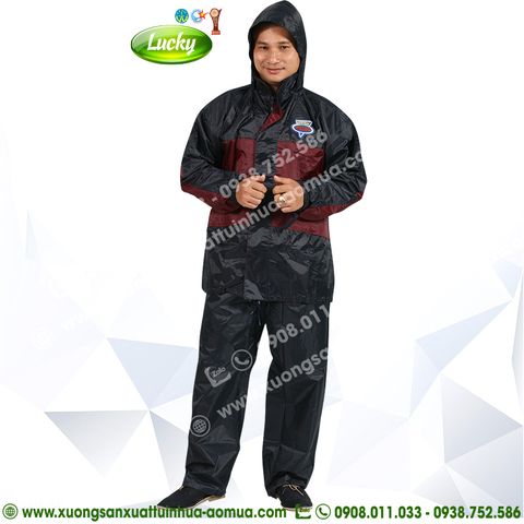 BỘ QUẦN ÁO MƯA VẢI ĐEN PHỐI ĐỎ ĐÔ