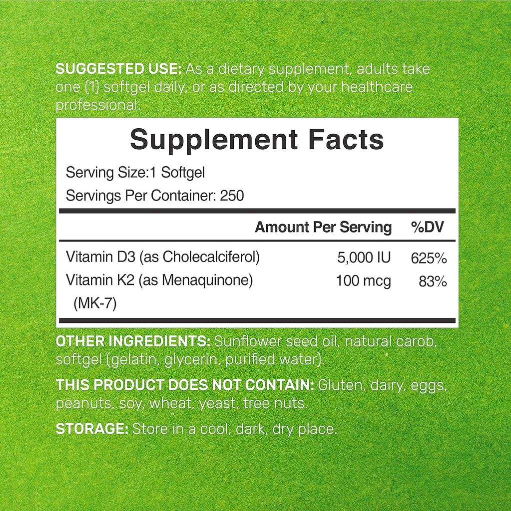 Deal Supplement Vitamin D3 5000IU + K2 100mcg