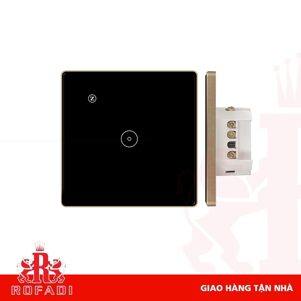 Công tắc Zigbee vuông (viền vàng-  icon 2 vòng tròn + icon Z) dòng Kaz 1 phím màu đen 