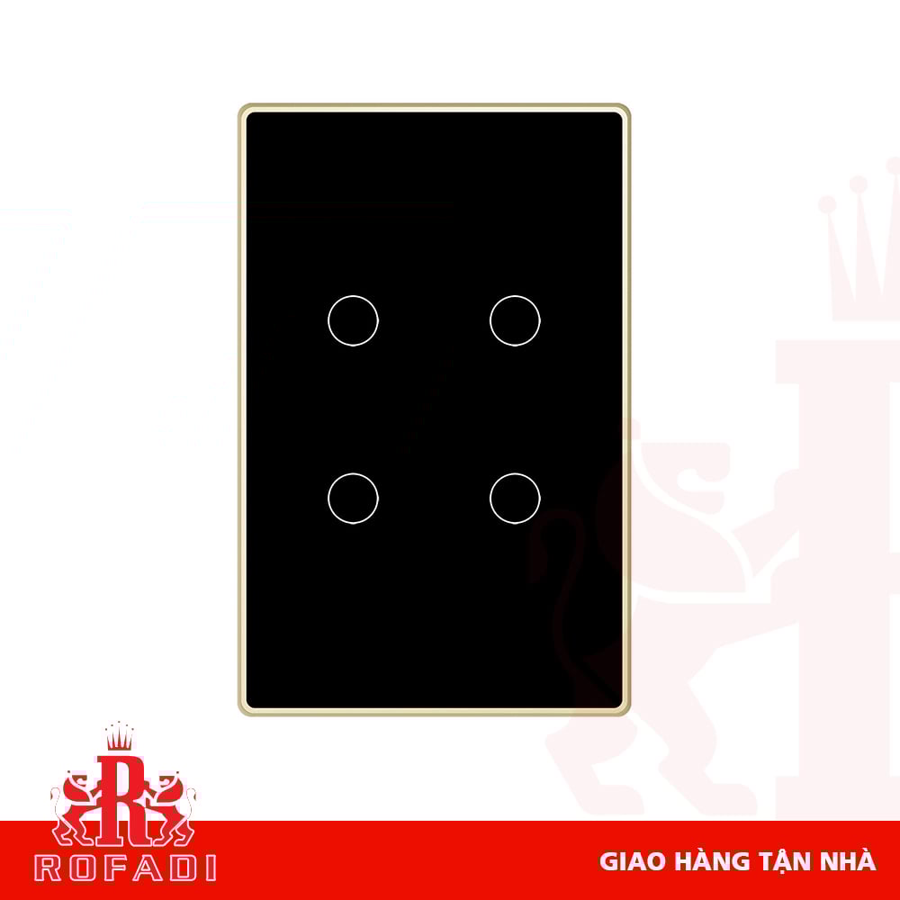  Công tắc Zigbee chữ nhật (viền vàng bo cạnh-  icon Z) dòng Kaz 4 phím màu đen 