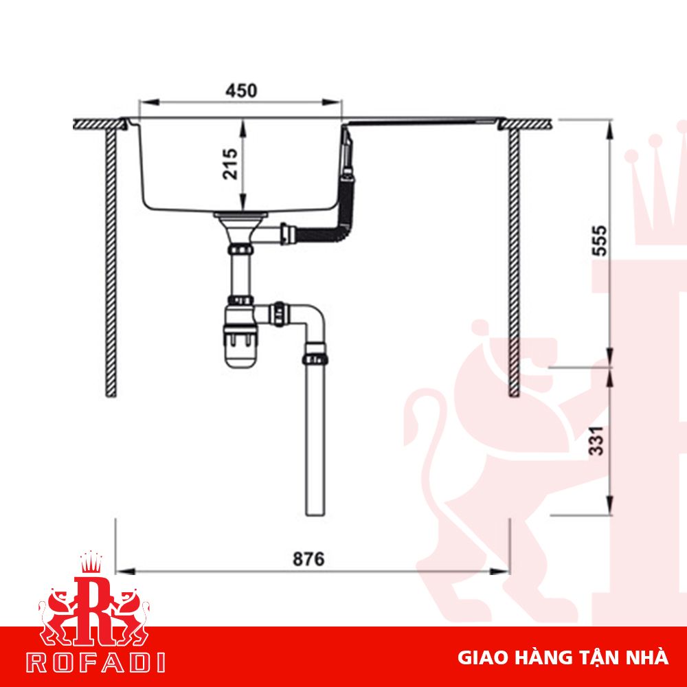 Chậu bếp, Inox, HS-SS8650, Chậu đơn có bàn ráo nước