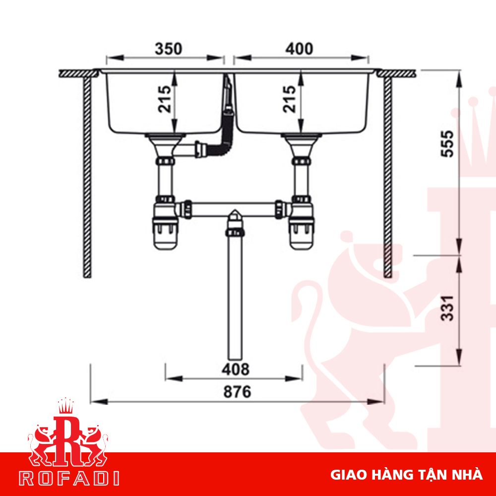 Chậu bếp, Inox HS-SD8650, Chậu đôi