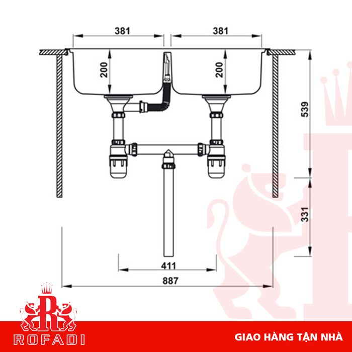 Chậu bếp, Inox, HS-SD8648, Chậu đôi