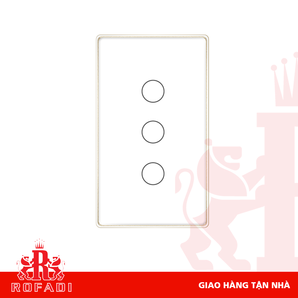  Công tắc Zigbee chữ nhật cao cấp (vàng nhạt bo cong-  vát kim cương 2.5D) dòng DP 3 phím màu trắng 