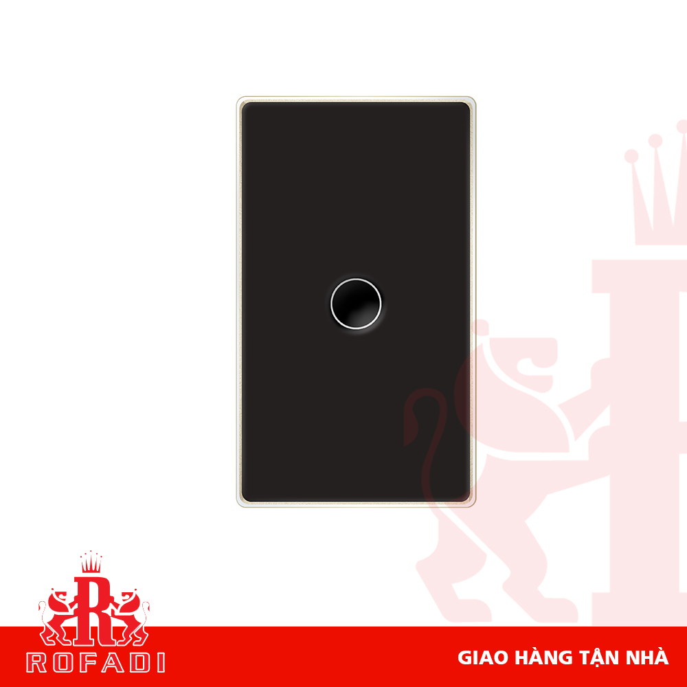  Công tắc Zigbee chữ nhật cao cấp (phím lõm-  viền vàng nhạt bo cong-  vát kim cương 2.5D) dòng DP Luxury1 1 phím màu đen 