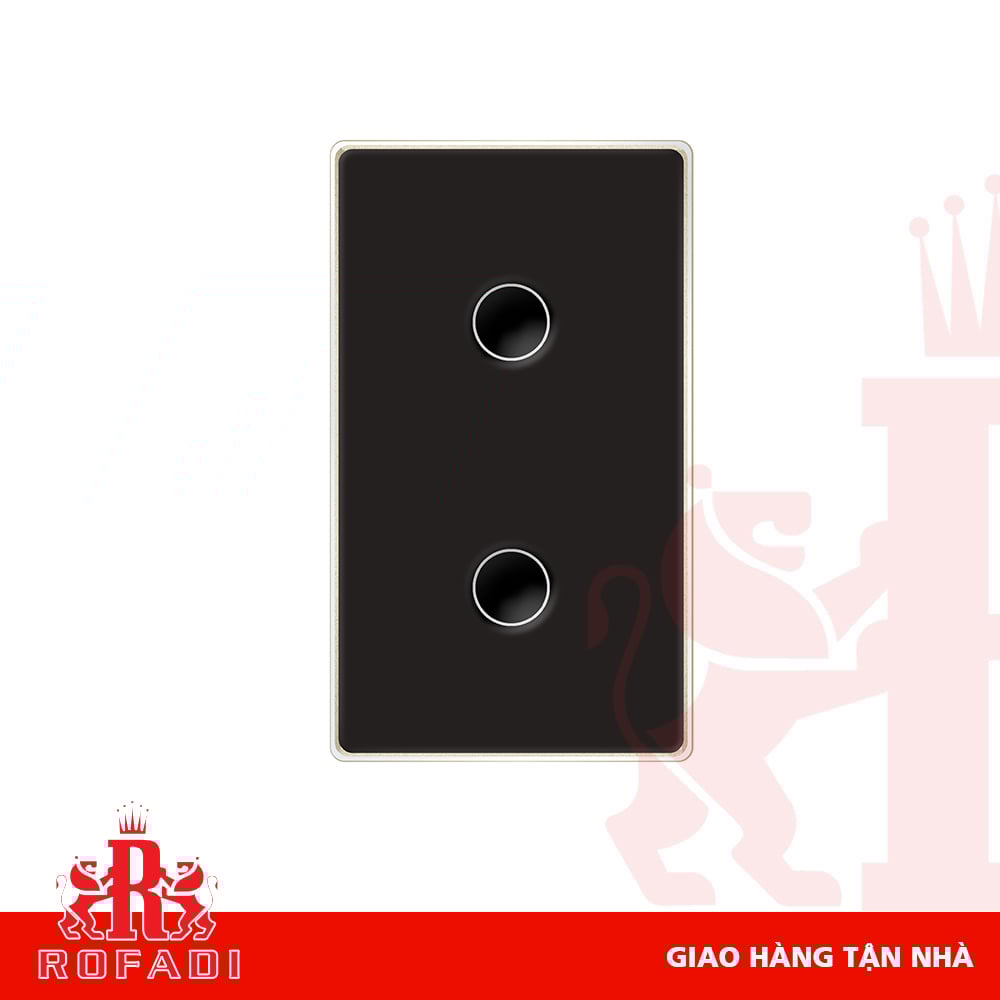  Công tắc Zigbee chữ nhật cao cấp (phím lõm-  viền vàng nhạt bo cong-  vát kim cương 2.5D) dòng DP Luxury1 2 phím màu đen 