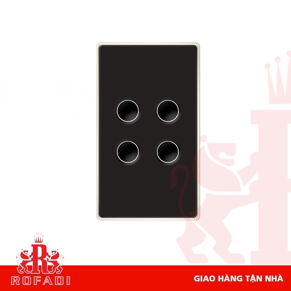  Công tắc Zigbee chữ nhật cao cấp (phím lõm-  viền vàng nhạt bo cong-  vát kim cương 2.5D) dòng DP Luxury1 4 phím màu đen 