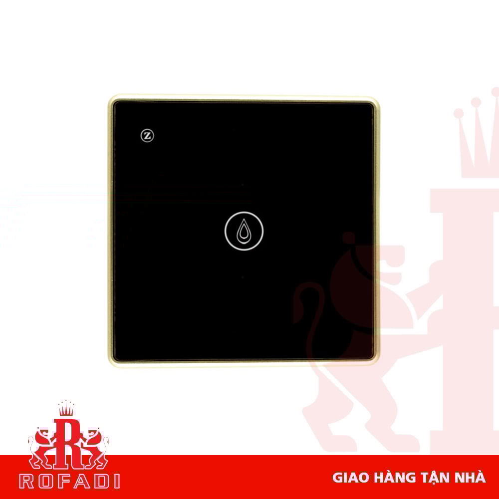  Công tắc Zigbee Kaz cho máy nước nóng lạnh(viền vát vàng đậm-  icon giọt nước) vuông 1 phím màu đen 