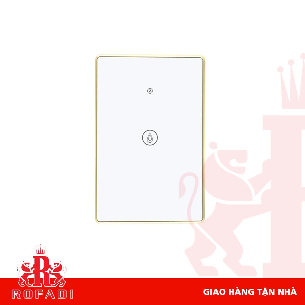 Công tắc Zigbee Kaz cho máy nước nóng lạnh(viền vát vàng đậm-  icon giọt nước) chữ nhật 1 phím màu trắng