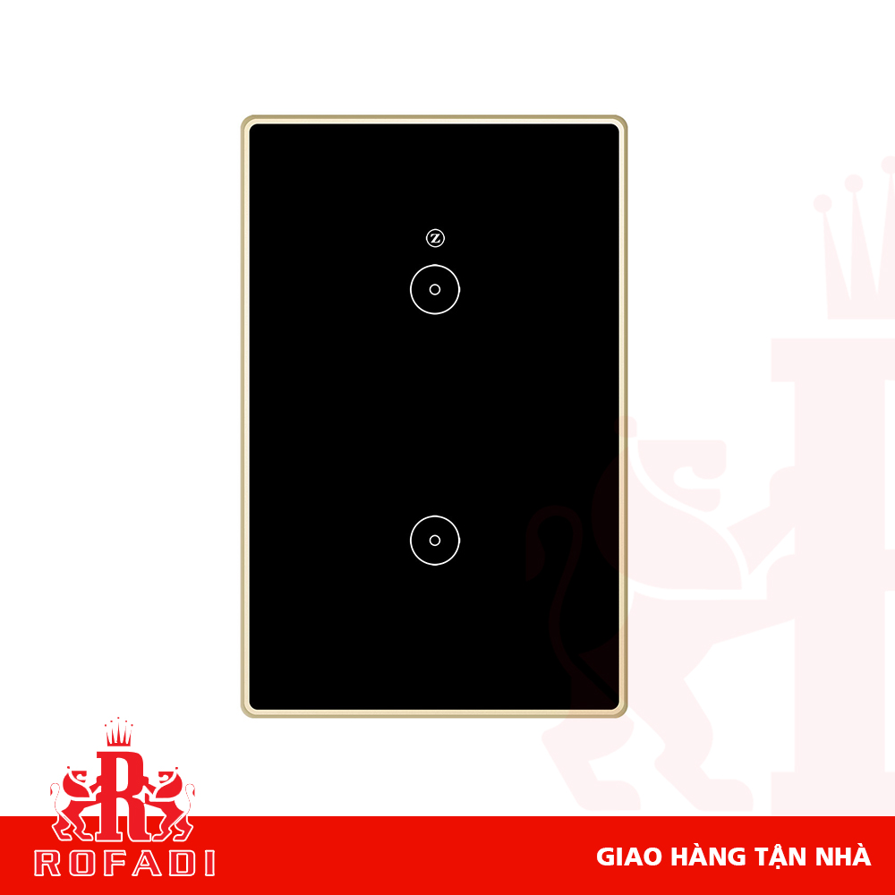  Công tắc Zigbee chữ nhật (viền vàng bo cạnh-  icon Z) dòng Kaz 2 phím màu đen 