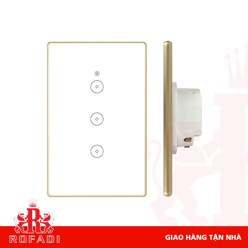 Công tắc Zigbee chữ nhật (viền vàng bo cạnh-  icon Z) dòng Kaz 3 phím màu trắng