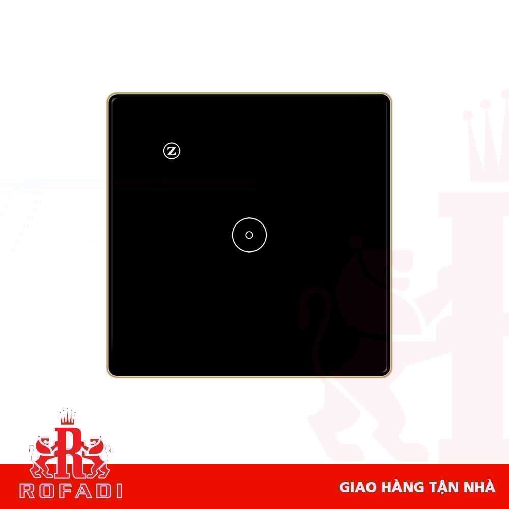  Công tắc Zigbee vuông (viền vàng-  icon 2 vòng tròn + icon Z) dòng Kaz 1 phím màu đen 