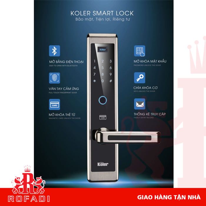Khóa thông minh Koler KL9850 (6 in 1) màu trắng Mirror Hairline