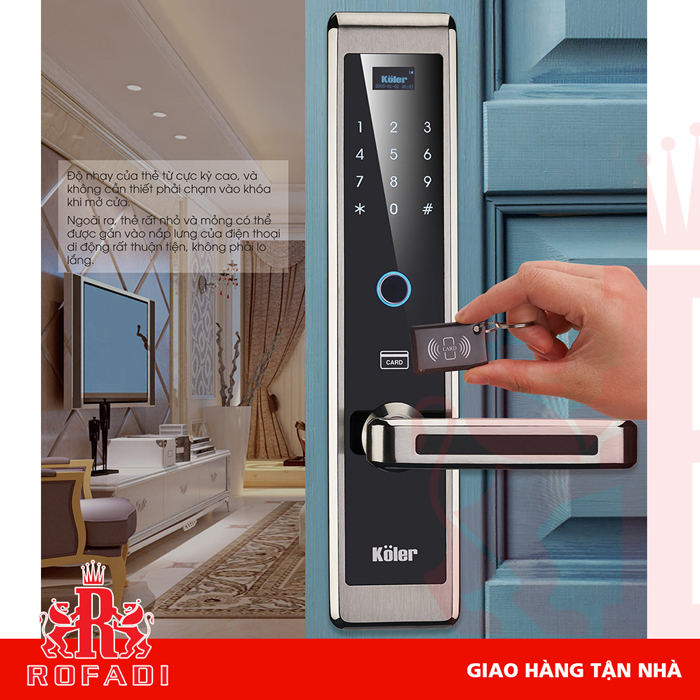  Khóa thông minh Koler KL9850 (6 in 1) màu trắng Mirror Hairline 