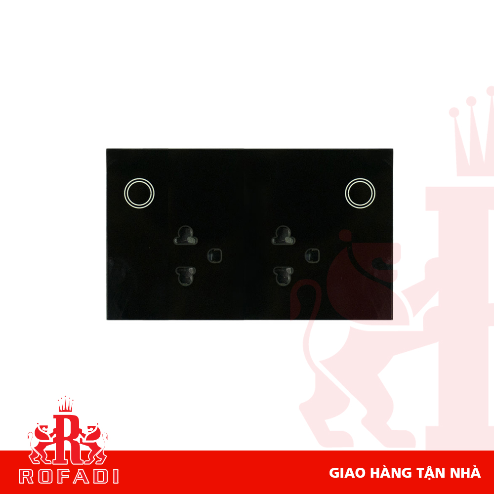  Ổ cắm chữ nhật đôi 3 chấu 2 công tắc wifi kính đen 