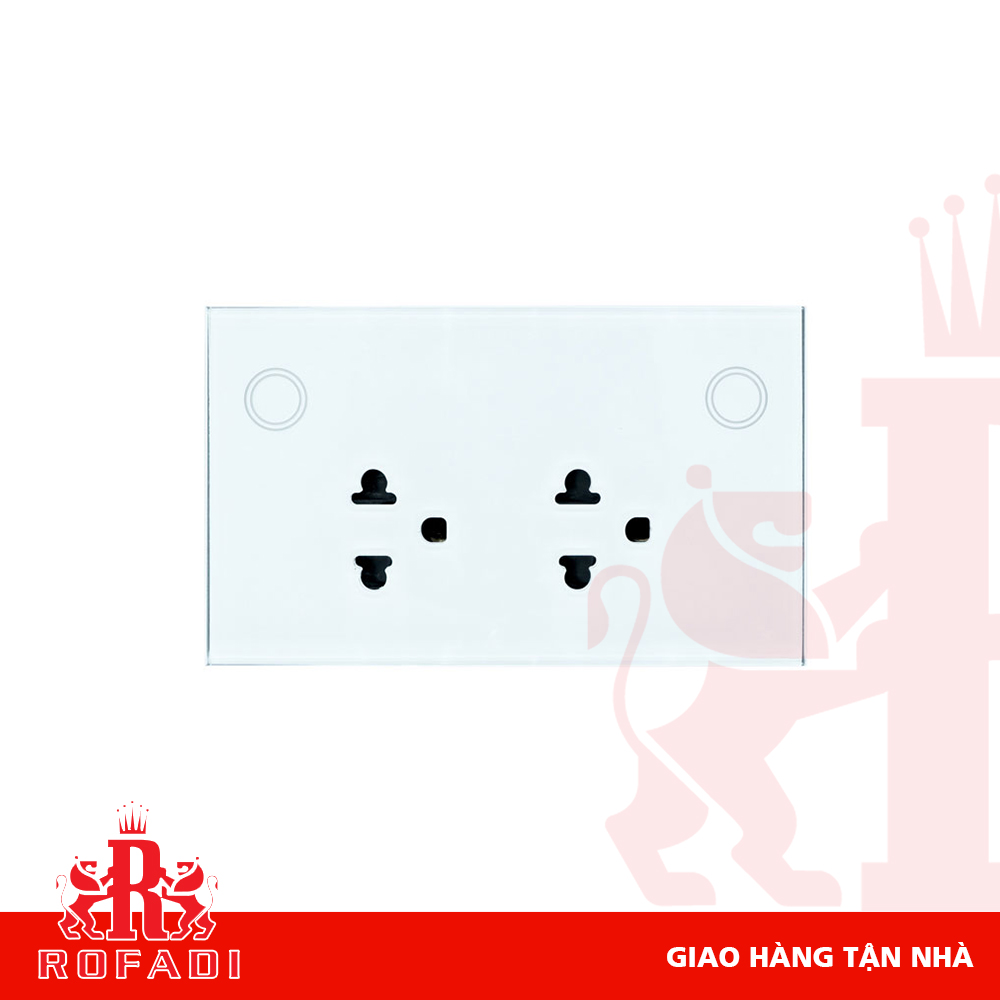  Ổ cắm chữ nhật đôi 3 chấu 2 công tắc wifi kính trắng 