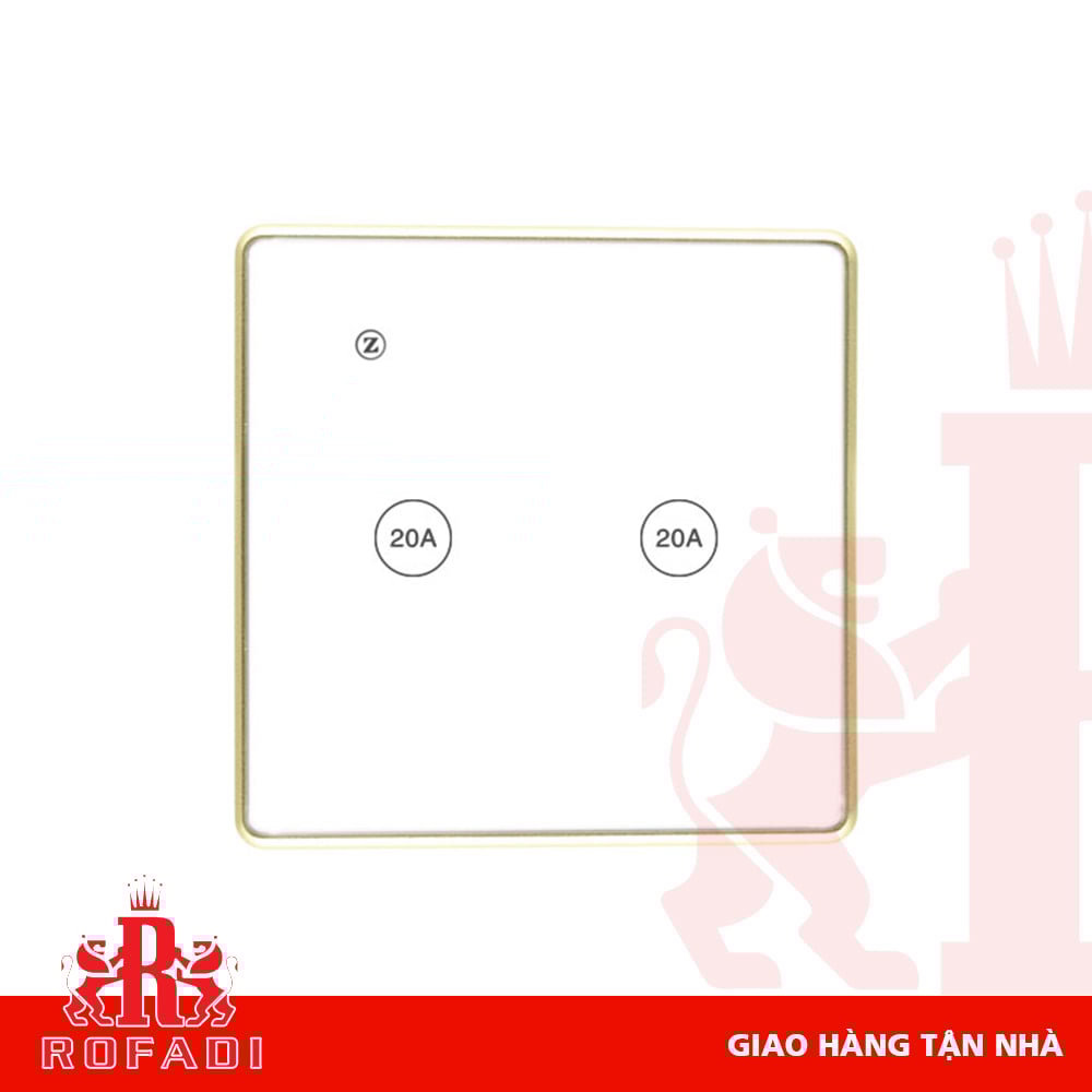  Công tắc đôi Zigbee Kaz cho máy nước nóng lạnh công suất cao 20A (viền vát vàng-  icon 20A) vuông màu trắng 