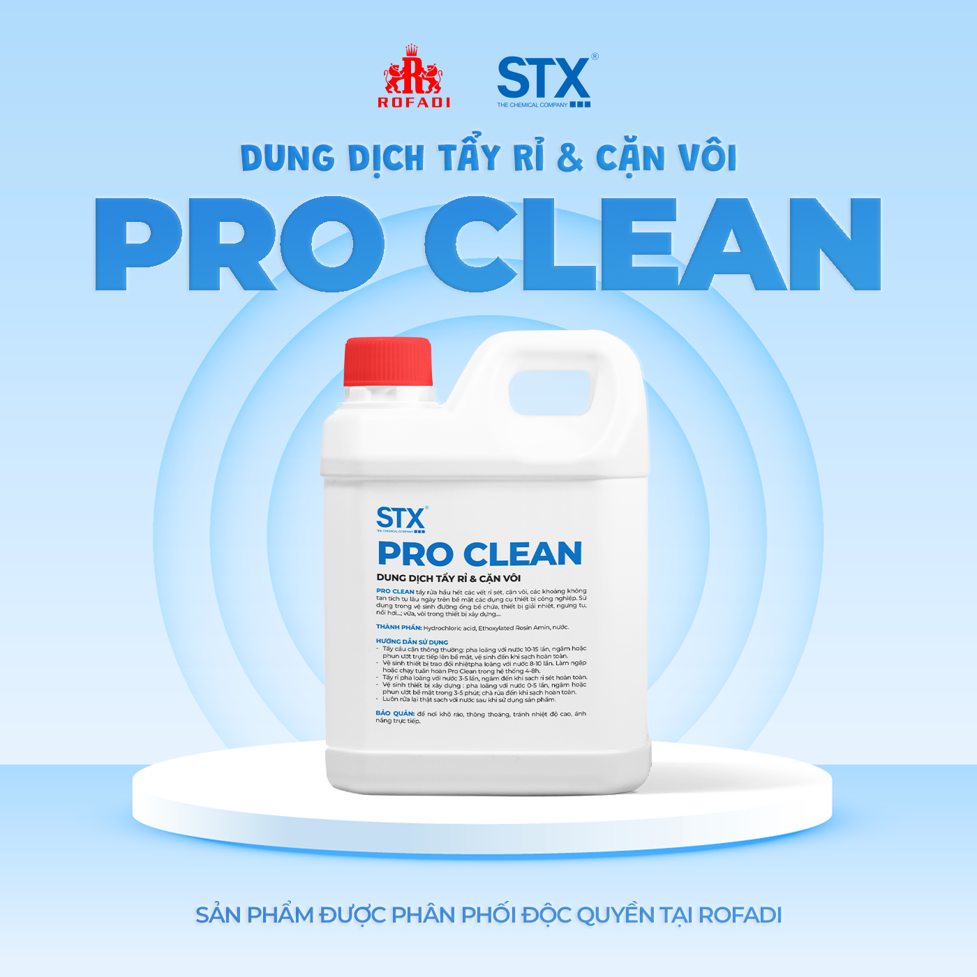  Dung dịch tẩy rỉ sắt & cặn vôi STX PRO CLEAN 2L - 10L - 20L 