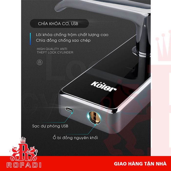 Khóa cửa thông minh Koler Q8-Plus (5 in 1) màu chrome