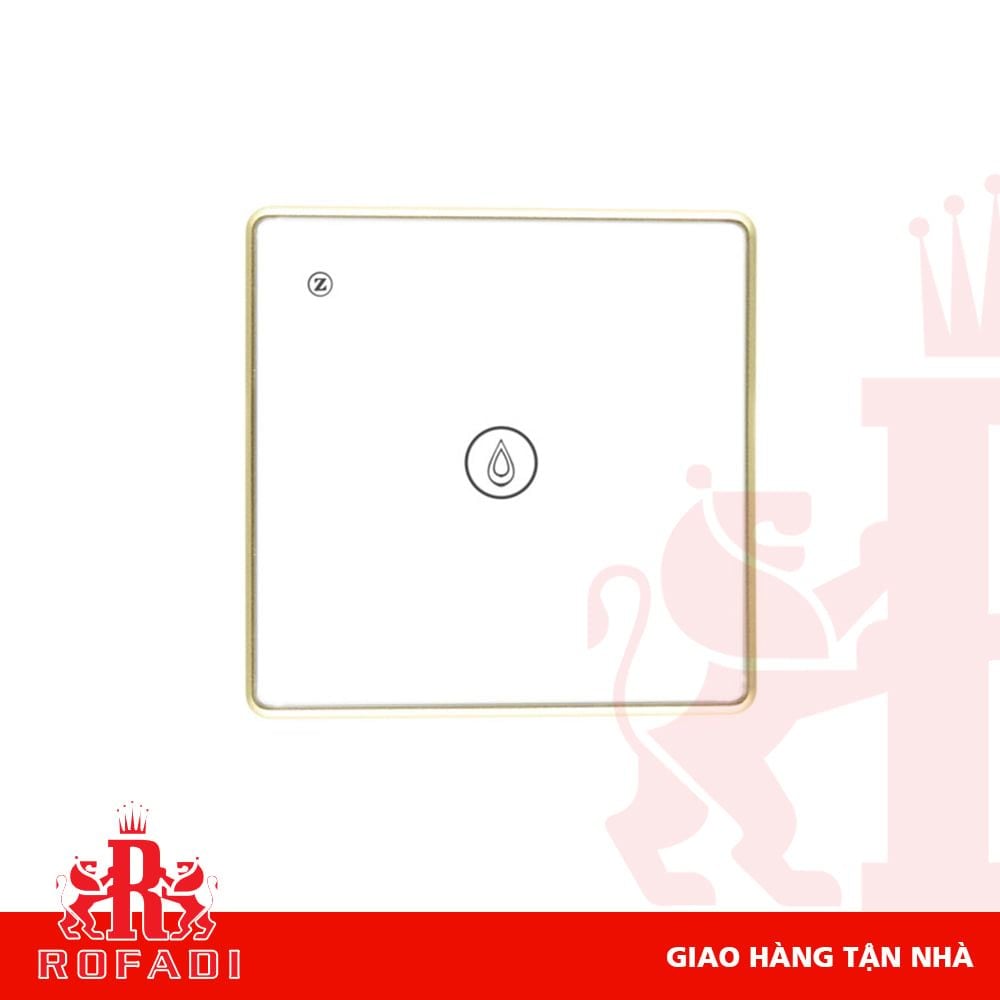 Công tắc Zigbee Kaz cho máy nước nóng lạnh(viền vát vàng đậm-  icon giọt nước) vuông 1 phím màu trắng