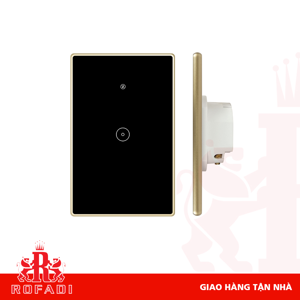  Công tắc Zigbee chữ nhật (viền vàng bo cạnh-  icon Z) dòng Kaz 1 phím màu đen 