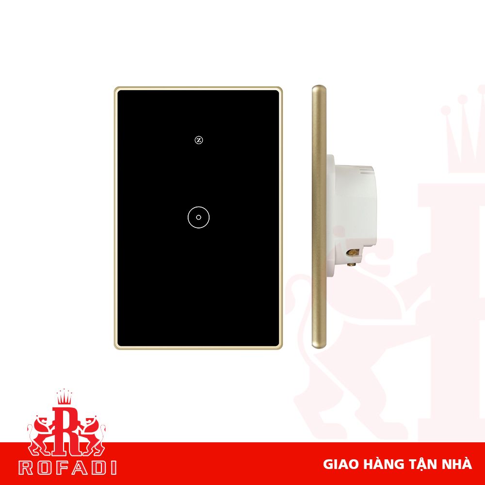 Công tắc Zigbee chữ nhật (viền vàng bo cạnh-  icon Z) dòng Kaz 1 phím màu đen