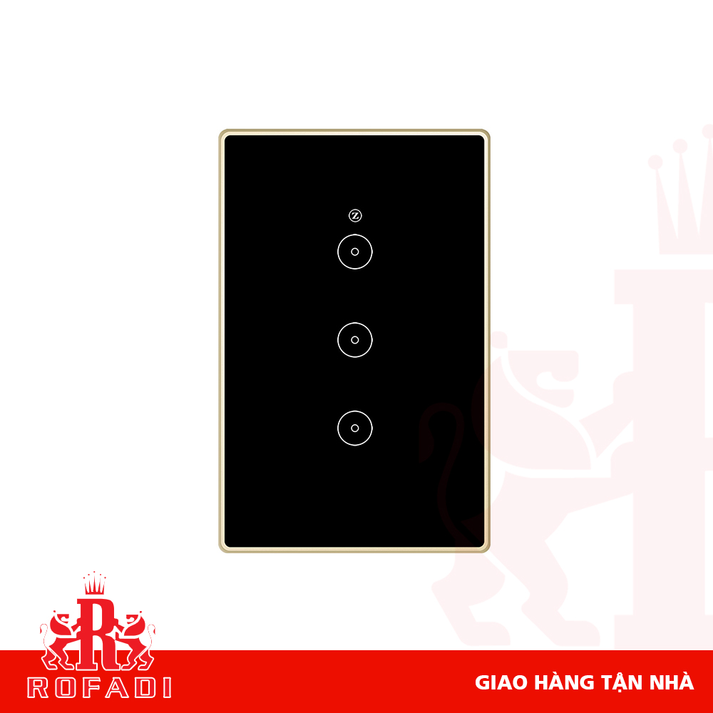  Công tắc Zigbee chữ nhật (viền vàng bo cạnh-  icon Z) dòng Kaz 3 phím màu đen 