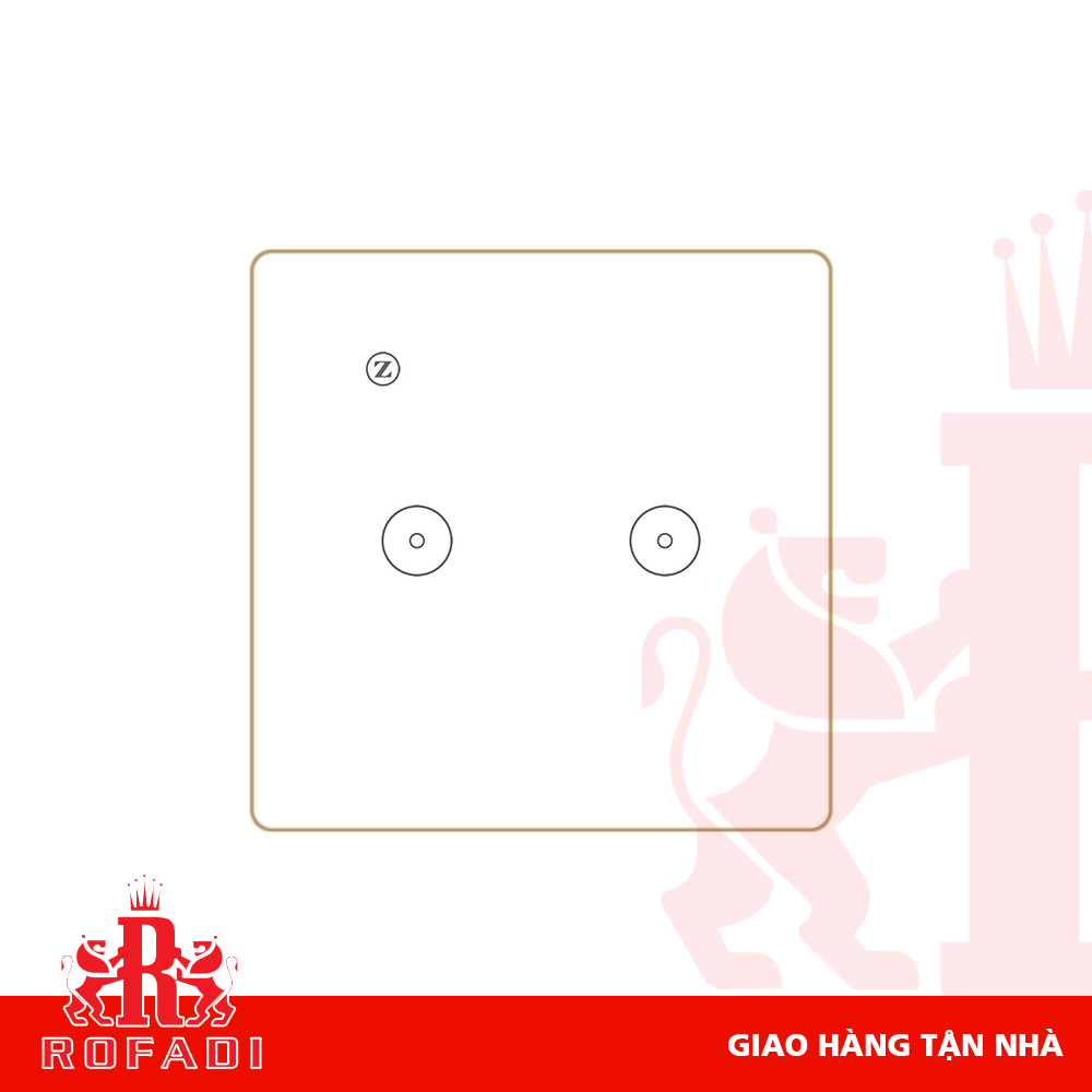  Công tắc Zigbee vuông (viền vàng-  icon 2 vòng tròn + icon Z) dòng Kaz 2 phím màu trắng 
