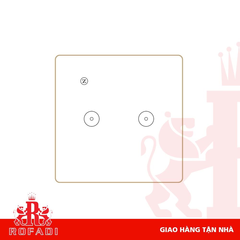 Công tắc Zigbee vuông (viền vàng-  icon 2 vòng tròn + icon Z) dòng Kaz 2 phím màu trắng