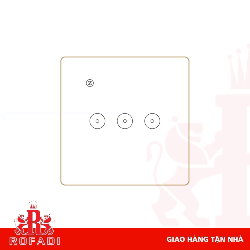 Công tắc Zigbee vuông (viền vàng-  icon 2 vòng tròn + icon Z) dòng Kaz 3 phím màu trắng 