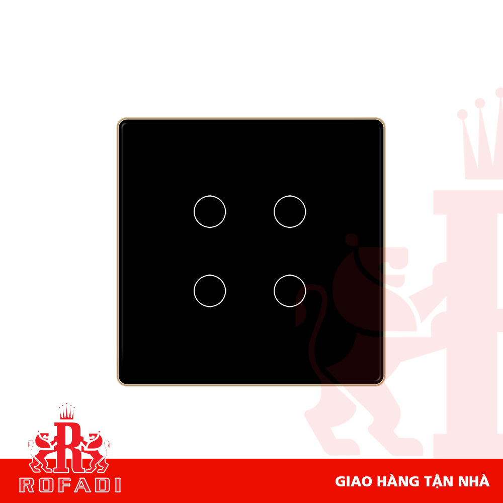  Công tắc Zigbee vuông (viền vàng-  icon 2 vòng tròn + icon Z) dòng Kaz 4 phím màu đen 