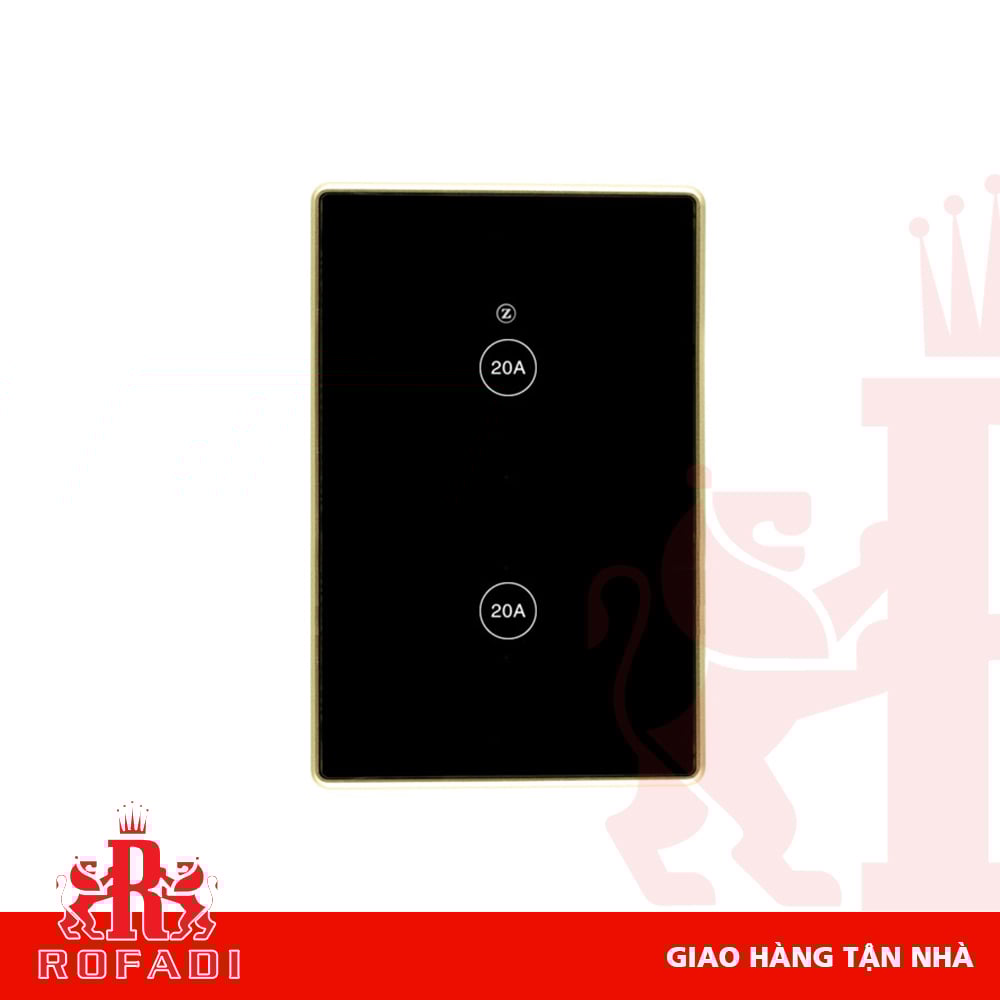  Công tắc đôi Zigbee Kaz cho máy nước nóng lạnh công suất cao 20A (viền vát vàng-  icon 20A) chữ nhật màu đen 