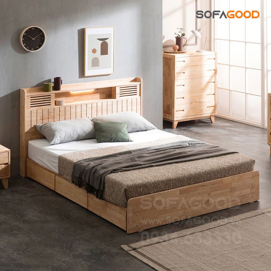 Giường ngủ gỗ tự nhiên S142