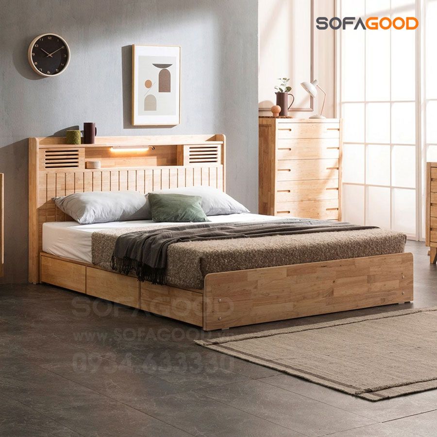 Giường ngủ gỗ tự nhiên S142