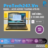  Acer Aspire 7 Gaming A715 43G R8GA R5 5625U/8GB/512GB/4GB RTX3050/15,6" FHD IPS 144Hz/Win11 (USED) 