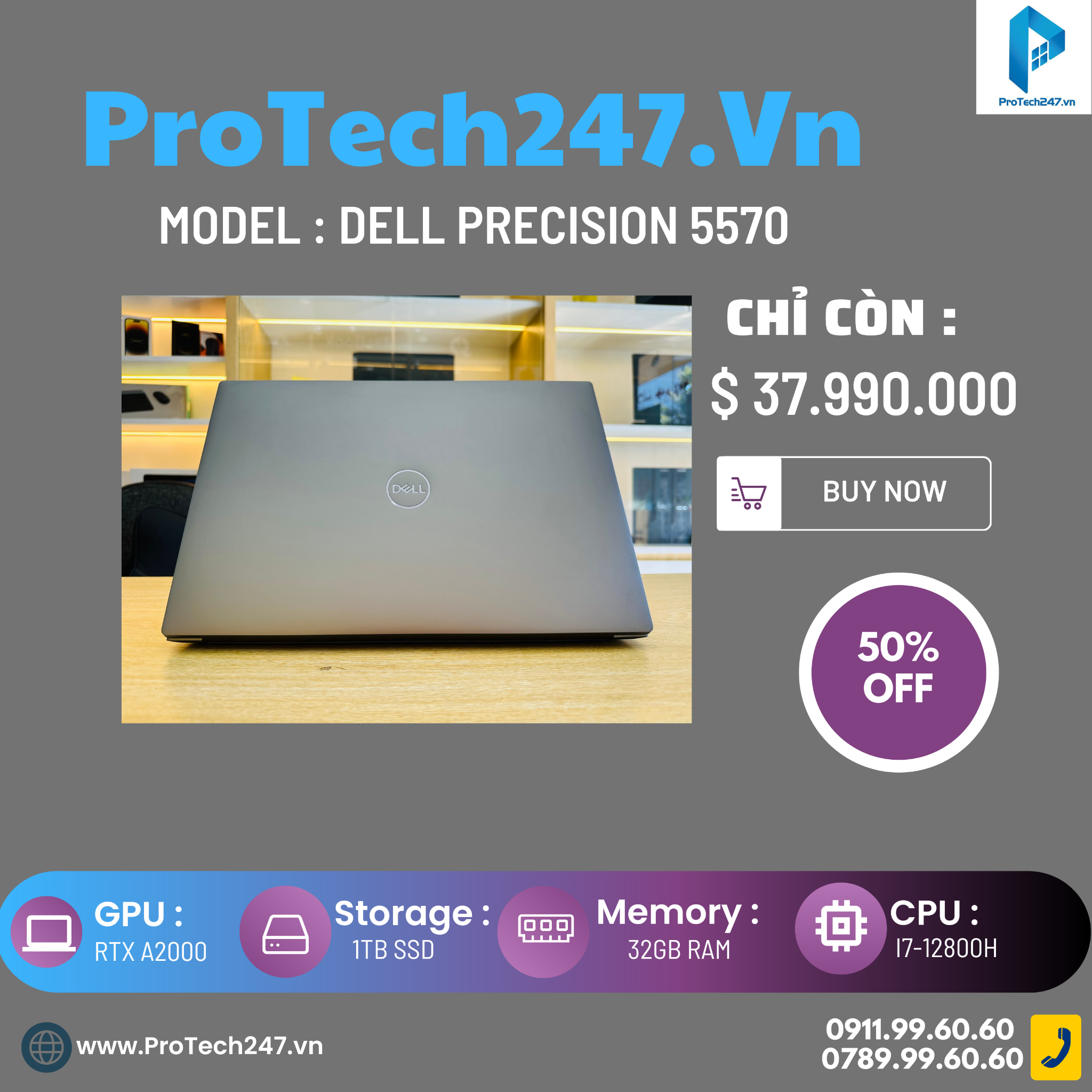  Dell Precision 5570 i7-12800H/32/1TB/VGA Nvidia RTX A2000 8G 15,6" FHD+ (USED) 